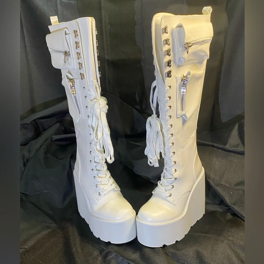 White Platform Knee-High Boots - Picture 5 of 10